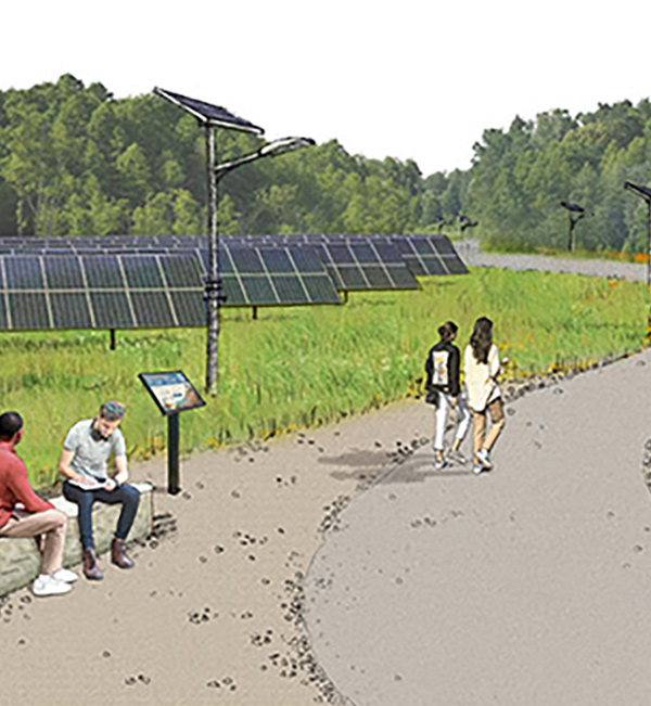 Landscape architect design vignette of seating areas and pathways in the Sustainability Park