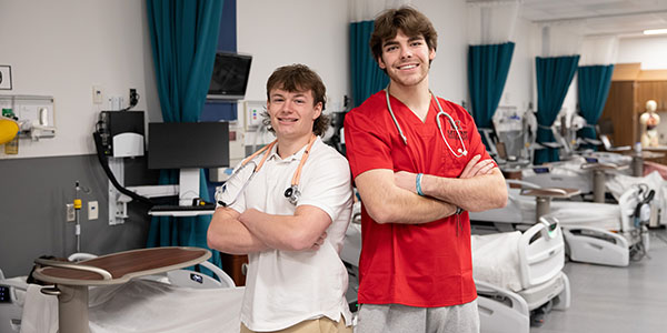 Brayden Osborne, left, and Reed Stewart, Miami University Regionals students majoring in Nursing and pre-Nursing