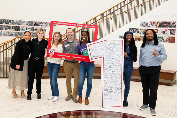 first generation students standing in Armstrong student center