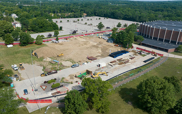 aerial view millet hall lawn