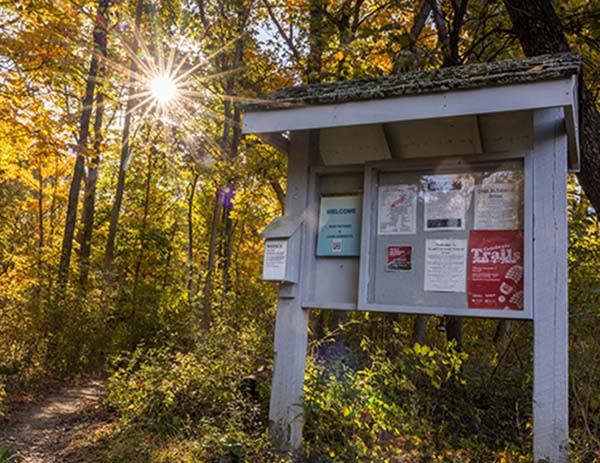 bulletin board at marcum woods trailhead 