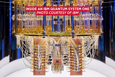 IBM Quantum System One, showcasing advanced quantum circuitry and technology.
