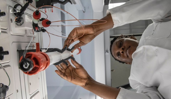 Student working in a science lab