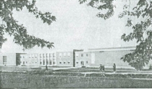 Black and white photo of Phillips hall once construction was completed