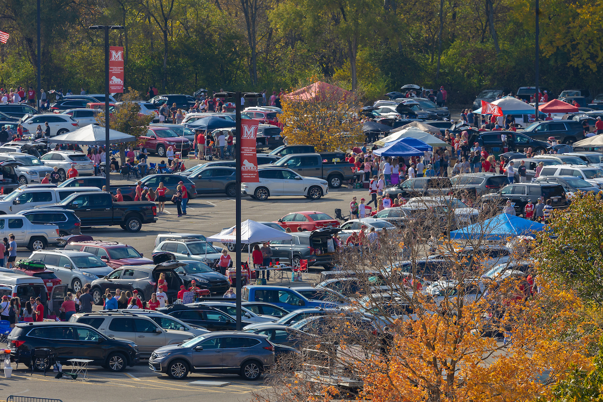 aerial view of a parking lot on the Oxford Campus