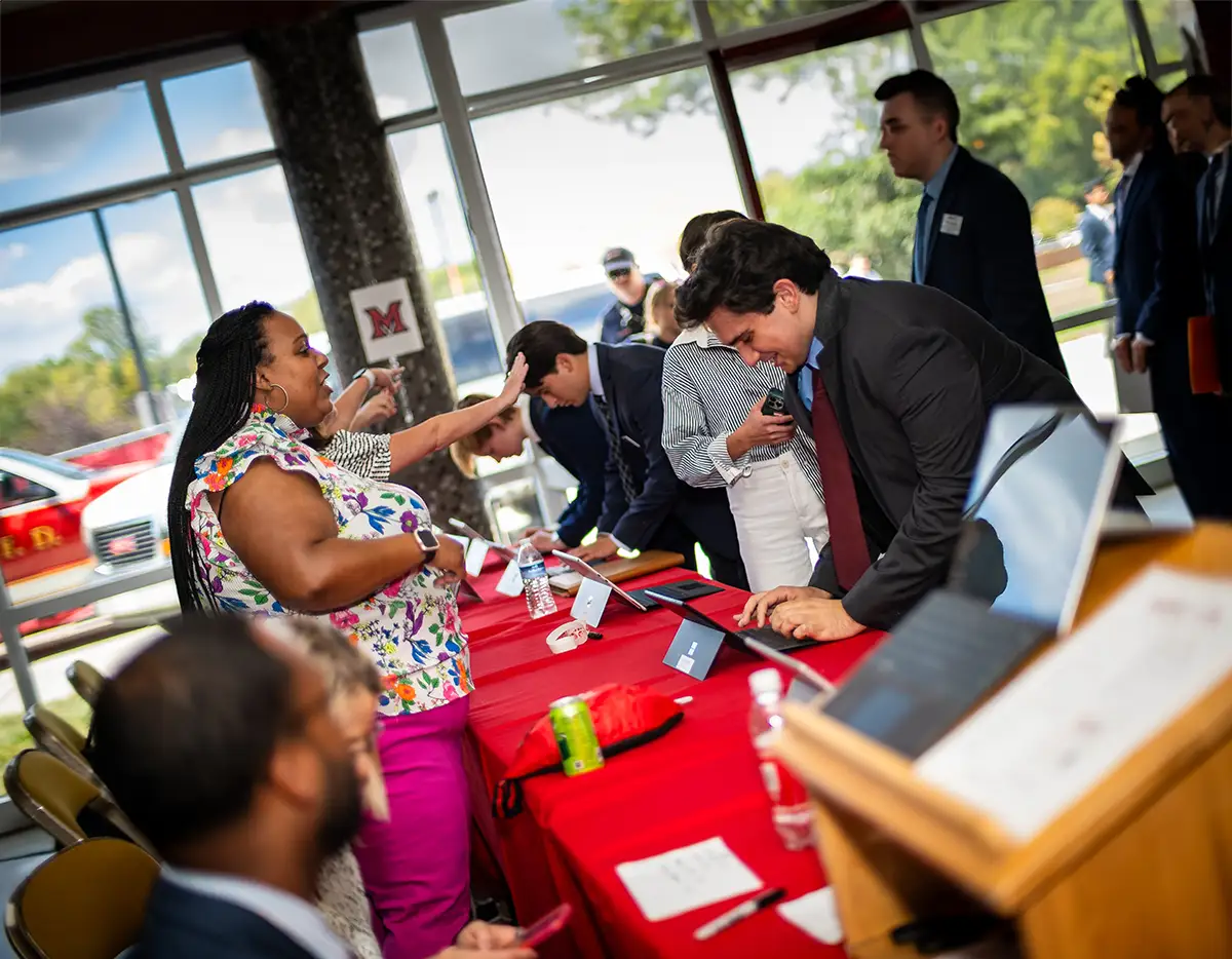 Students registering for Career Fair at Millett Hall