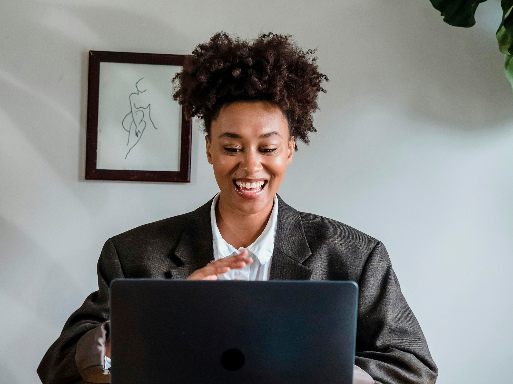 A candidate completes an online interview.