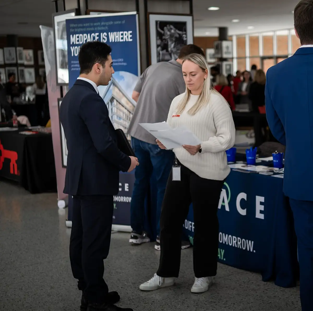 Student interviewing with a Medpace representative