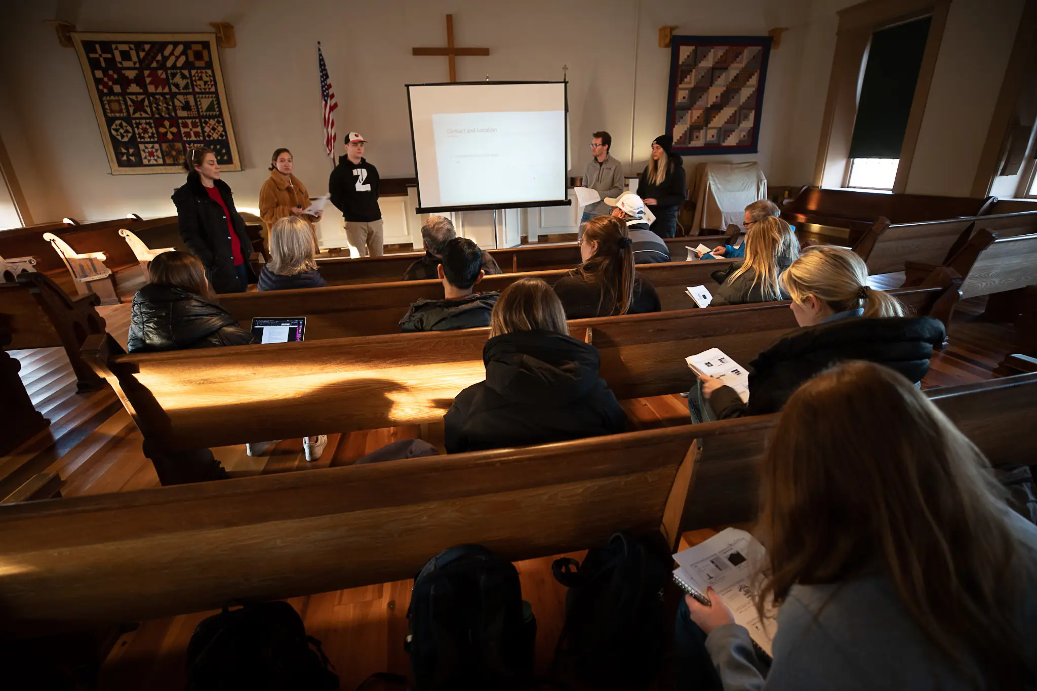 Students in a church with ties to the Underground Railroad