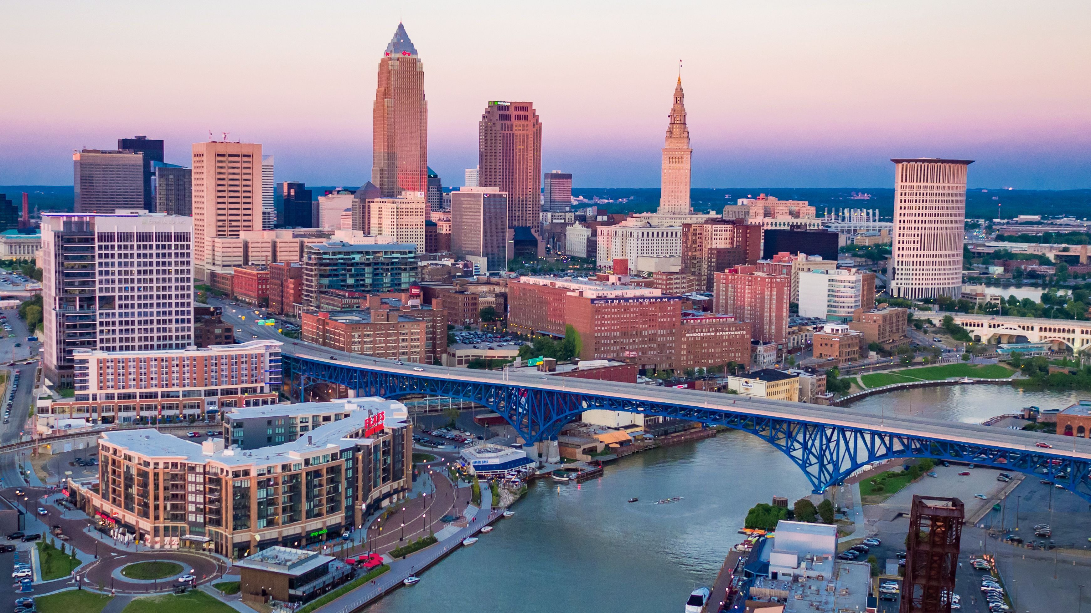 The Cleveland skyline in the daytime.