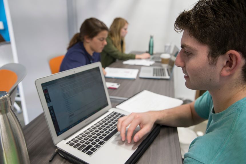 Students work on their laptops.
