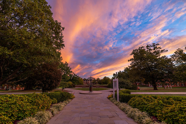 The Sundial in Central Quad at sunset