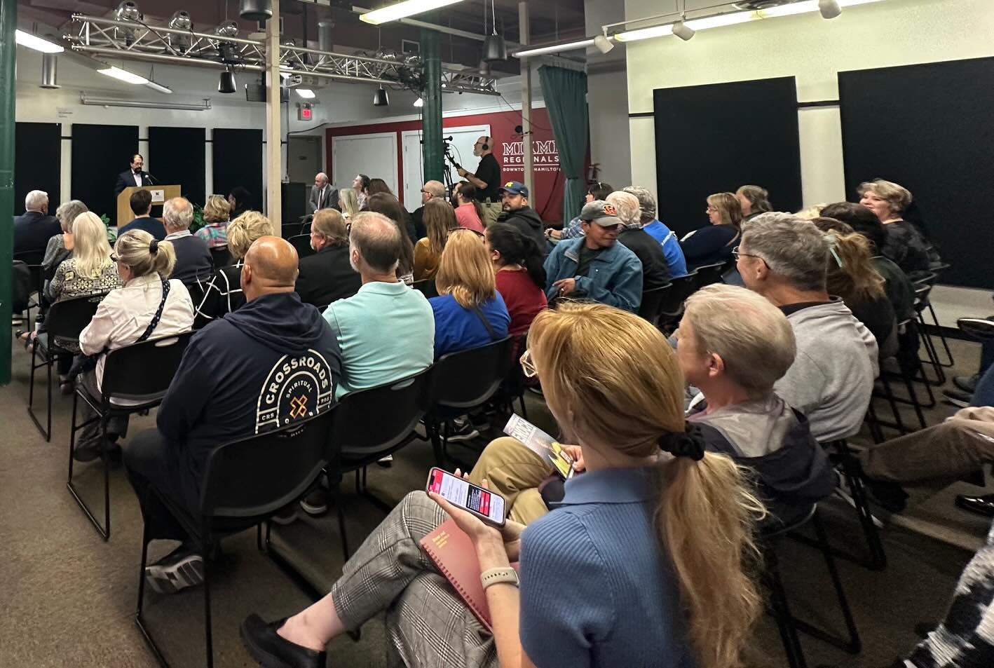 Audience listens to speaker at Meet the Candidate night Fall 2024