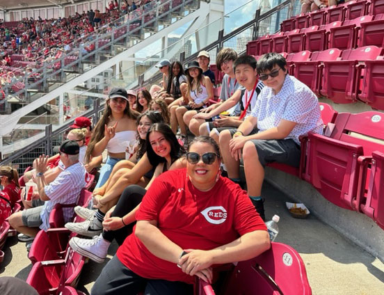 Students at a Cincinnati Reds baseball game