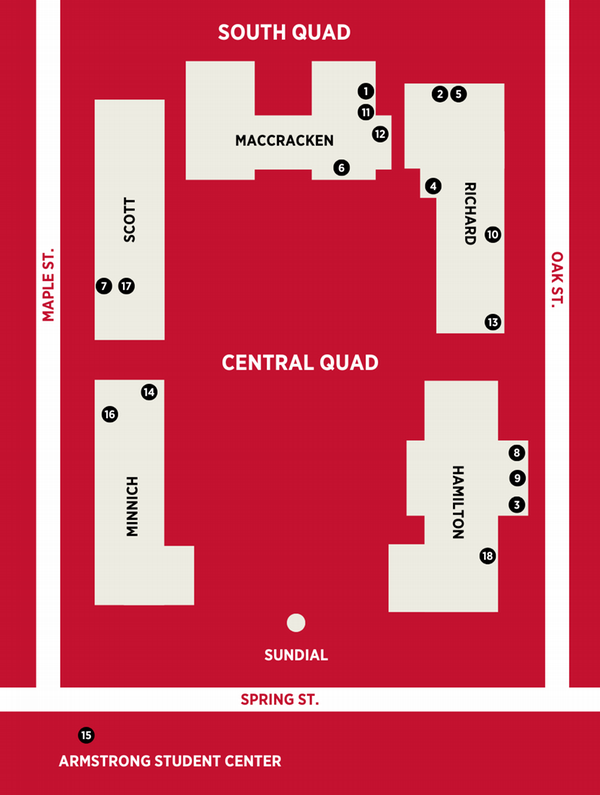 Simple map of sorority LLC locations and where each chapter suite is located. Also listed in page content. 
