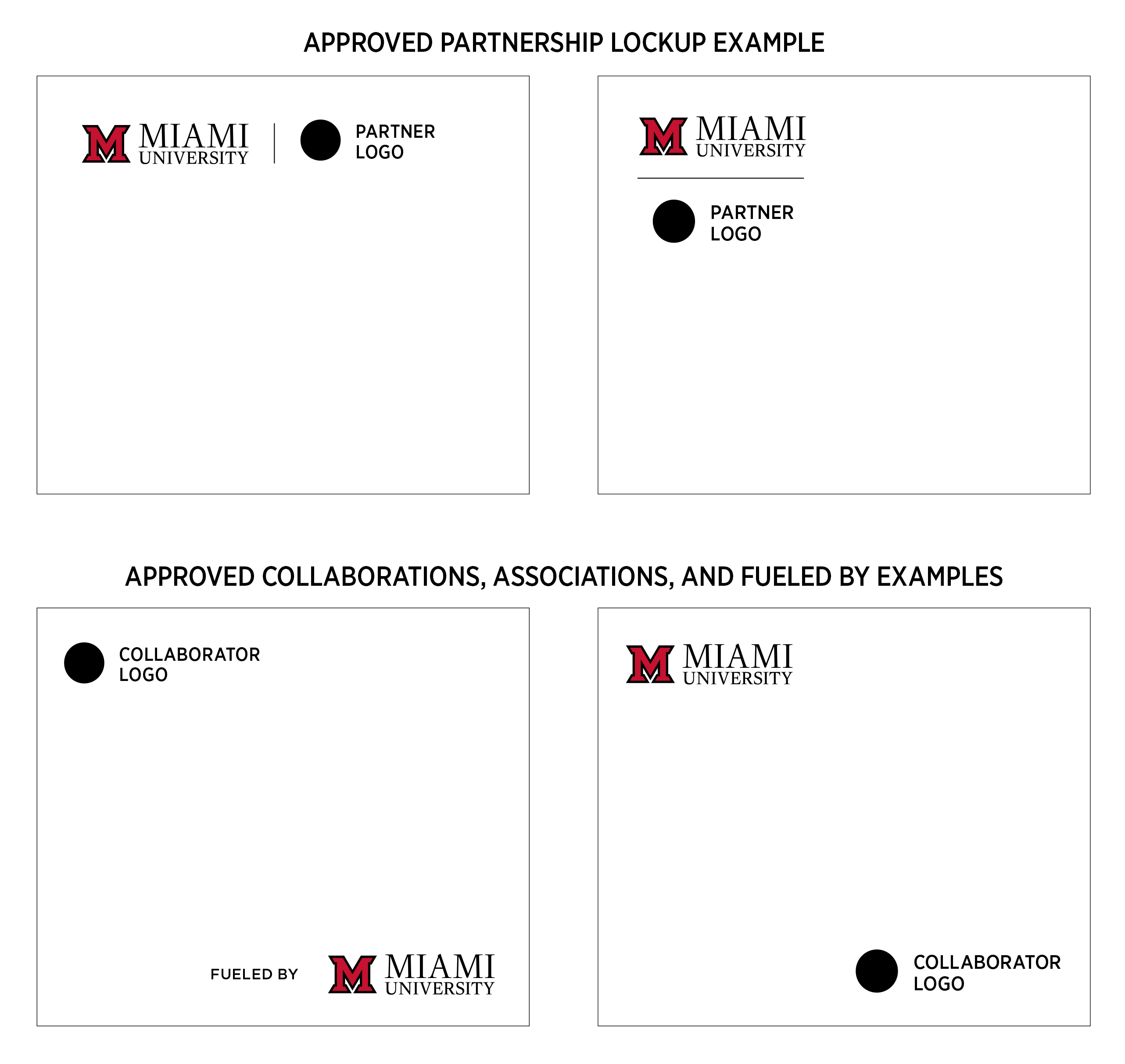 example showing how the miami logo should go in the opposite corner of the partner name/logo on the piece