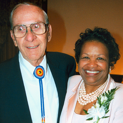 Myrtis Powell, former VP of Student Affairs, with Chief Leonard during a visit to Oxford