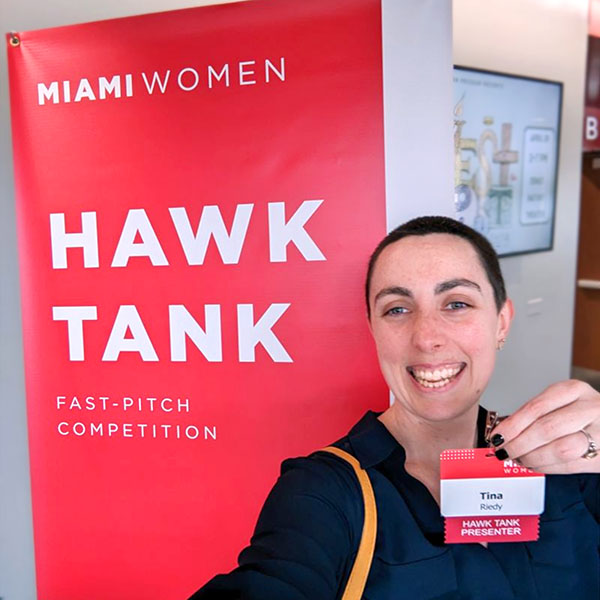 Tina Riedy at Miami University Hawk Tank.