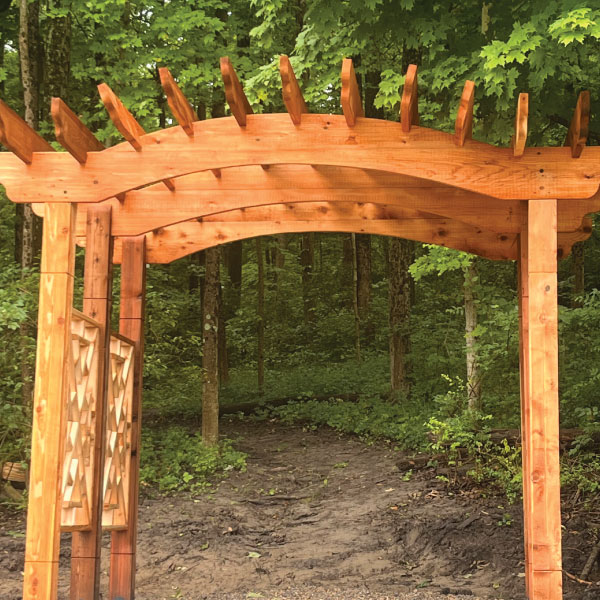 Wooden arbor that leads to the Haiku Trail 