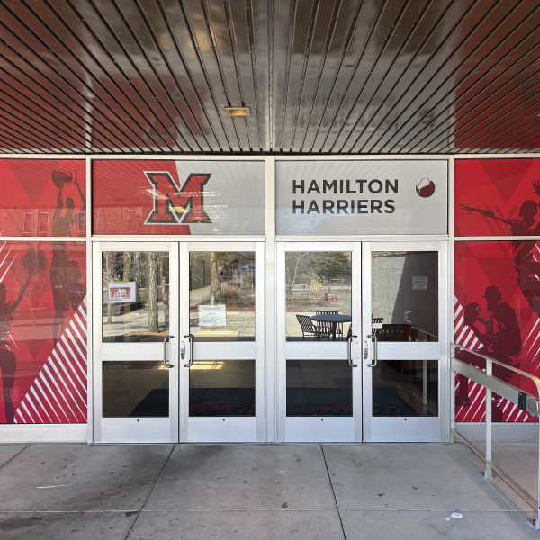 Hamilton Campus gymnasium entrance. 