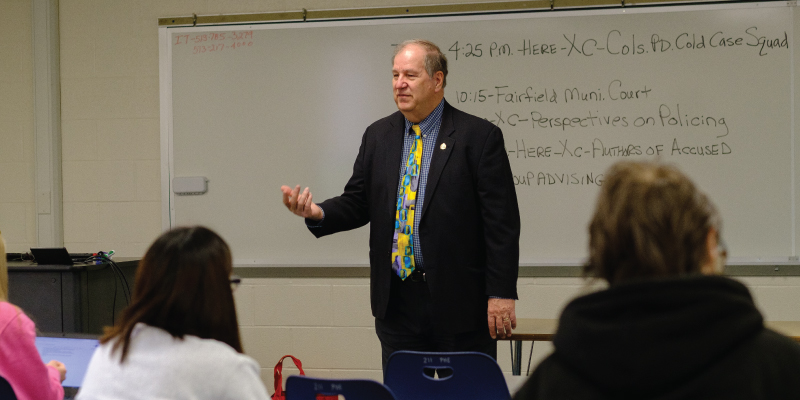 Steve Bailey teaching a criminal justice class. 