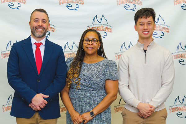 The Miami Middletown Athletic Hall of Fame welcomes its newest inductees (right to left): Mike Heim, Chanée Uribe, and Antonio Williams.