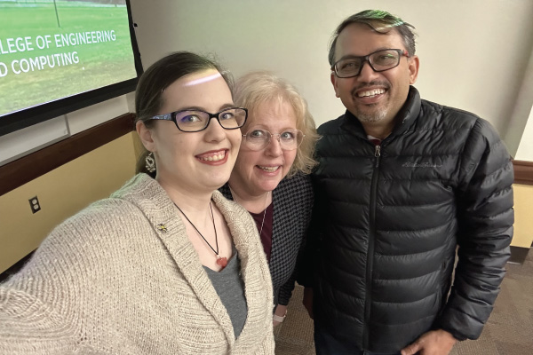 Crystal McCurdy, Information Technology with Donna Evans, Senior Lecturer and Kumar Singh CEC Director of Research and Graduate Program Professor