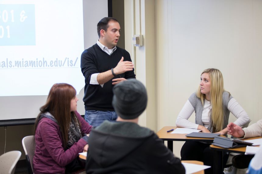 Professor leads class in a lecture.