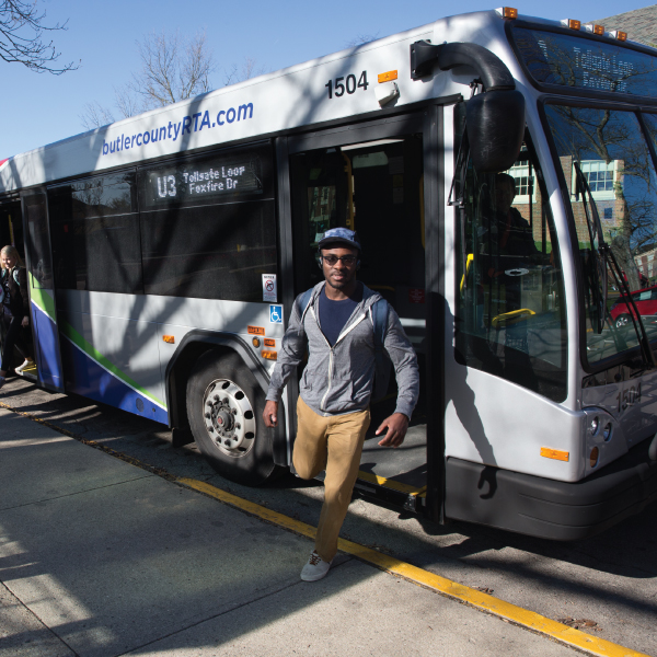 Student getting off the BCRTA bus. 