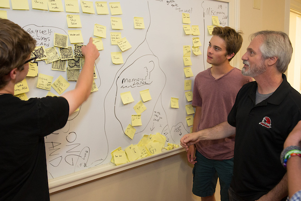 professor and students doing a brainstorming exercise