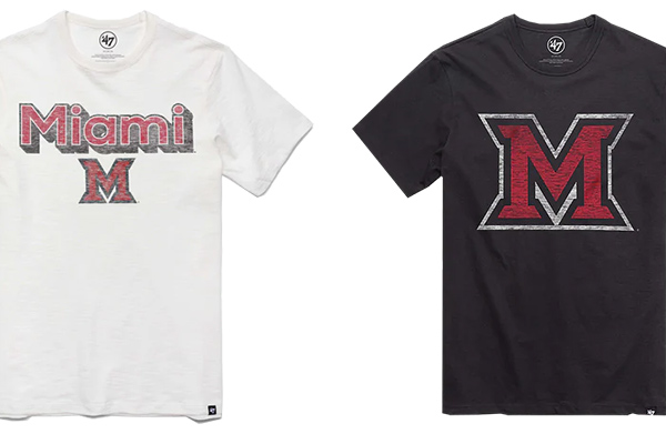 Miami University Black T-shirt with Beveled M ; Miami University White T-shirt with Beveled M