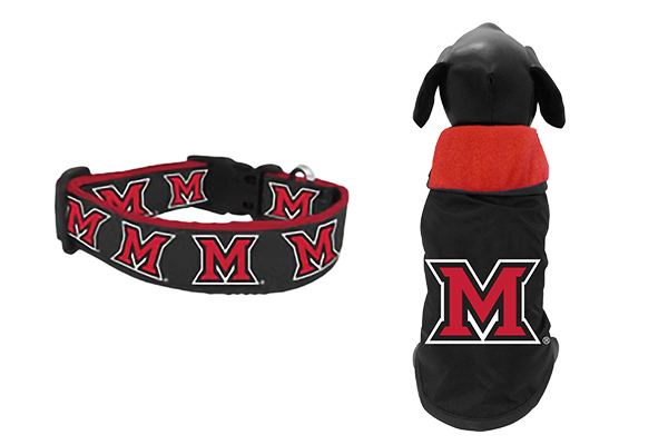 Miami University Black Dog Sweater with Belveled M , Miami University Black Dog Collar with Beveled M