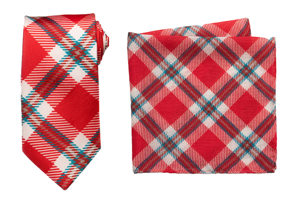 Miami University Plaid Tie; Miami University Plaid Pocket Square