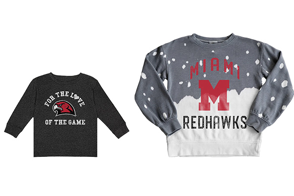 Miami University Redhawks Gray and White Crewneck; Miami University Charcoal For the Love of the Game Long Sleeve