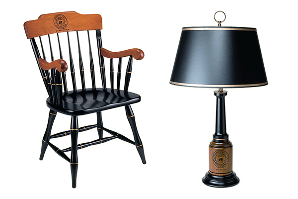 Miami University Seal Wood Chair; Miami University Seal Lamp