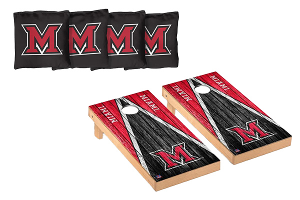 Miami University Beveled M Cornhole Boards; Miami University Beveled M Cornhole Bags