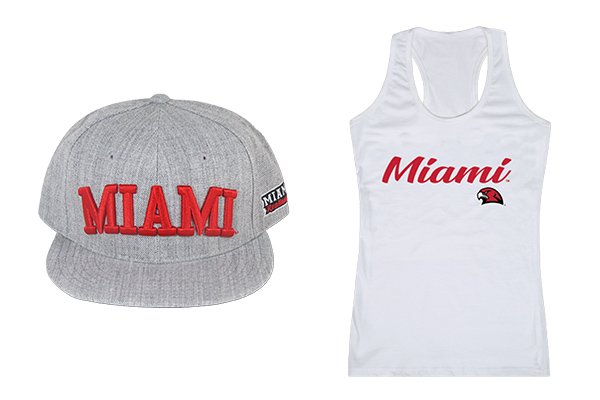 Miami University Hawkhead White Tank Top; Miami University Gray Baseball Hat