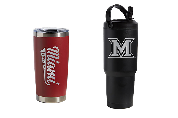 Miami University Beveled M Black Tumbler Cup; Miami University Red Tumbler Cup