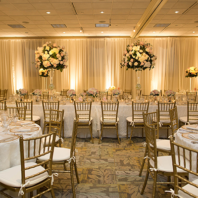 tables set for wedding at the marcum hotel