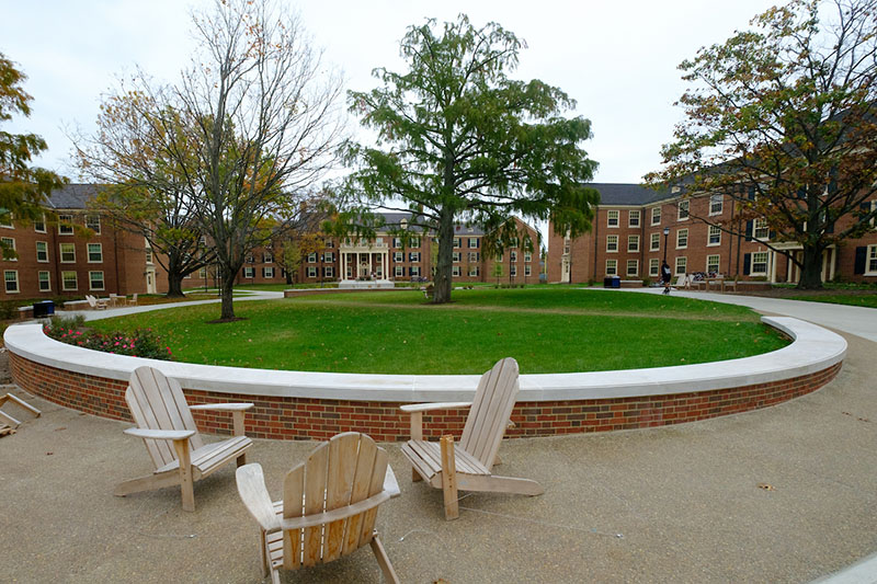 lawn chairs and residence hall lawn